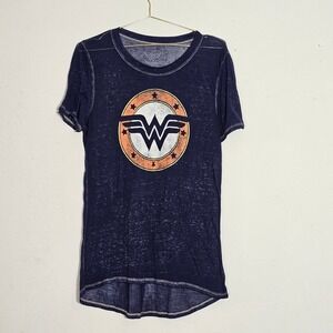 Wonder Woman Graphic T-Shirt Womens Large Navy Blue Burnout High Low